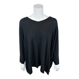 StyleList by Micaela Faux Suede Trim Poncho Style Knit Top Black 1X Plus Size